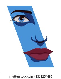 part of woman face on blue background