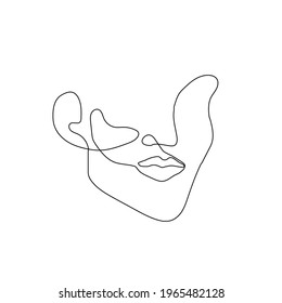 part of a woman's face drawn with one closed line - one line drawing. female parts of the face - lip, ear, cheek (cheekbone), chin