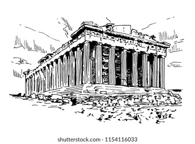 Parthenon In Athens Vector Sketch Illustration