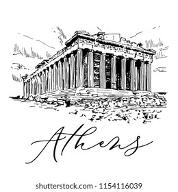 Parthenon In Athens Vector Sketch Illustration