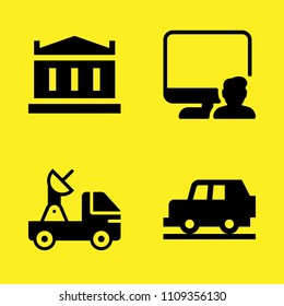 parthenon, computer, jeep and satellite vector icon set. Sample icons set for web and graphic design
