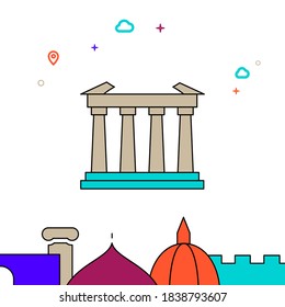 Partenón, Grecia llenó el icono del vector de línea, simple ilustración, monumentos mundiales relacionados con la frontera inferior.