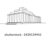 Parthenon Greece traditional house in continuous one line art drawing. Traditional building vector illustration editable stroke.