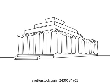 Parthenon Griechenland traditionelles Haus in durchgehender One-Line-Art-Zeichnung. Herkömmliche Vektor-Illustration für Gebäude editierbarer Strich.