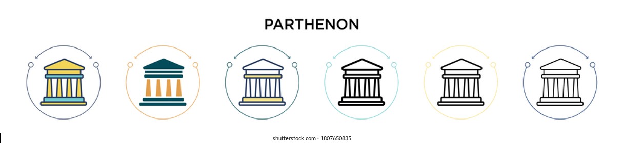 Parthenon icon in filled, thin line, outline and stroke style. Vector illustration of two colored and black parthenon vector icons designs can be used for mobile, ui, web