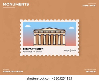 The Parthenon Monument Postage stamp ticket design with information-vector illustration design