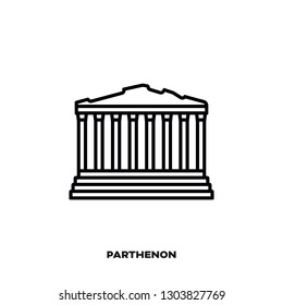 Parthenon Temple at Acropolis citadel, Athens, Greece, vector line icon. International landmark and tourism symbol.