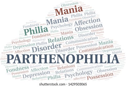 Parthenophilia word cloud. Type of Philia.
