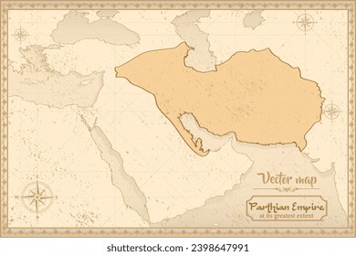 Parthian Empire map in the old style, brown graphics in retro fantasy style.