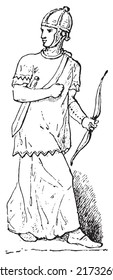 Parthenischer Krieger auf Trajans Säule, vintage gravierte Illustration. Wörterbuch der Worte und Dinge - Larive und Fleury - 1895.