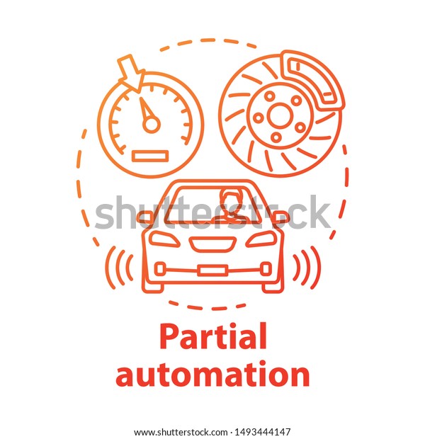 Partial automation concept icon. Vehicle with\
cruise control and parking sensors. Electronic car systems for\
driver idea thin line illustration. Vector isolated outline\
drawing. Editable\
stroke