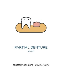 partial denture icon from dentist collection. Thin outline partial denture, medical, denture detailed offset lineal color icon isolated on white background. Line vector partial denture sign, symbol 