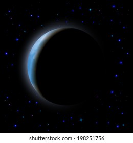 Partial eclipse of the moon in shadow space right side