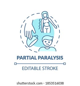 Partial paralysis turquoise concept icon. Patient with paresis. Neurological issue after stroke. Brain health idea thin line illustration. Vector isolated outline RGB color drawing. Editable stroke