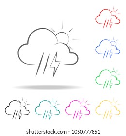 partial rain sign with a thunder-storm icon. Elements of weather multi colored icons. Premium quality graphic design icon. Simple icon for websites, web design, mobile app on white background