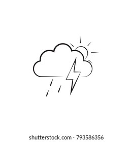 partial rain sign with a thunder-storm icon. Elements of weather signs icon. Premium quality graphic design. Signs, outline symbols collection icon for websites, web design on white background