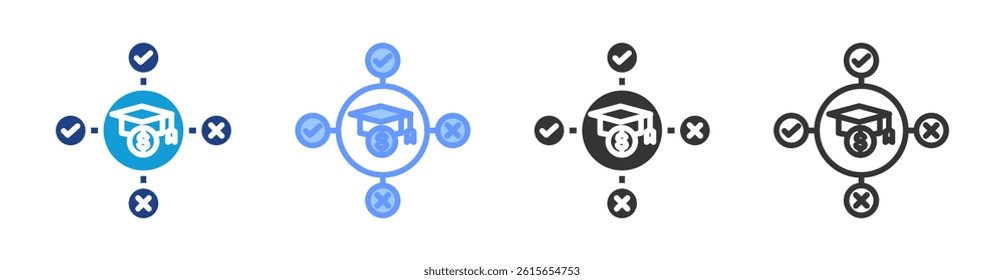 Partial Scholarship icon set multiple style collection