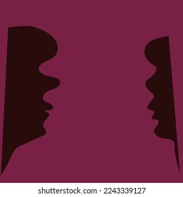 The partial silhouettes of two male faces conversing with each other.