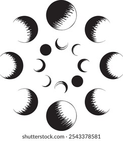 Partial solar eclipse or full lunar eclipse boho moon illustration vector art