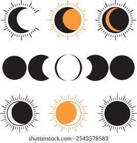 Partial solar eclipse or full lunar eclipse boho moon illustration vector art