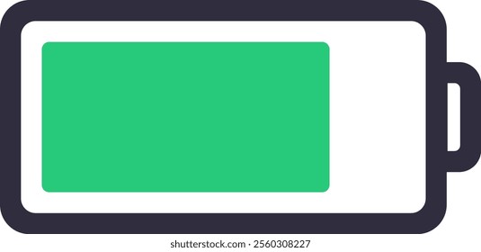 Partially charged battery icon featuring a green indicator level, representing energy status and power level for various electronic devices and technology applications