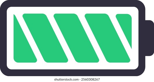 Partially charged battery icon indicating a moderate power or energy level, visualized with a simple graphic representation of a battery with green bars against a white background
