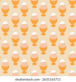 Partially cleaned Boiled Egg in Egg Cups Seamless Pattern Egg Day Greeting Festive Backdrop Texture