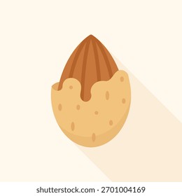 Ilustración vectorial plana de cáscara de almendra parcialmente agrietada sobre fondo crema