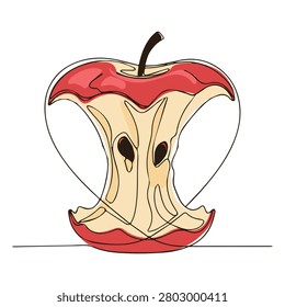 A partially eaten red apple with a bite taken out, showing the white flesh and brown seeds inside.
