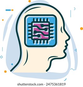 Partially invasive BCI concept, Electroencephalography brain-computer interface vector design, Artificial general intelligence symbol, Natural Language Processing, Machine Deep Learning illustration