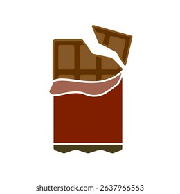partially opened and broken chocolate bar icon, sweet food, snack, dessert, indulgence, milk chocolate, dark chocolate, or delicious food, simple, modern, suitable for web design, mobile applications