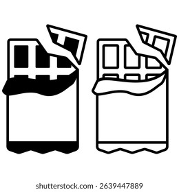 partially opened and broken chocolate bar icon, sweet food, snack, dessert, indulgence, milk chocolate, dark chocolate, or delicious food, simple, modern, suitable for web design, mobile applications