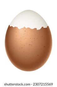 partially peeled egg, boiled egg with half peeled shell, illustration isolated on white background