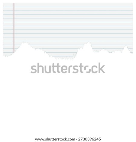 Partially ripped ruled paper, featuring a distinctive red margin and rough bottom edge, for note-taking concepts