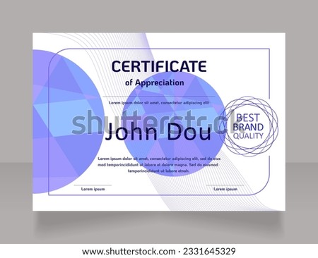 Participant appreciation certificate design template. Vector diploma with customized copyspace and borders. Printable document for awards and recognition. KoHo, Calibri Regular fonts used