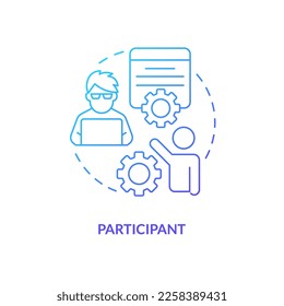 Participant blue gradient concept icon. Research membership. Take part in survey process. Volunteer UX tester abstract idea thin line illustration. Isolated outline drawing. Myriad Pro-Bold font used