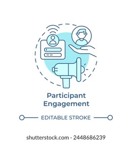 Participant engagement soft blue concept icon. Hackathon organization. Social media promotion. Round shape line illustration. Abstract idea. Graphic design. Easy to use in promotional materials