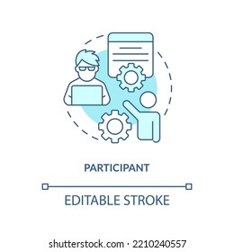 Participant Turquoise Concept Icon. Take Part In Survey. Research Members Abstract Idea Thin Line Illustration. Isolated Outline Drawing. Editable Stroke. Arial, Myriad Pro-Bold Fonts Used