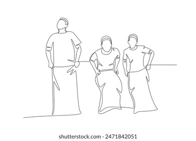 Participants in the cracker sack jump on August 17. Indonesia independence day concept one-line drawing