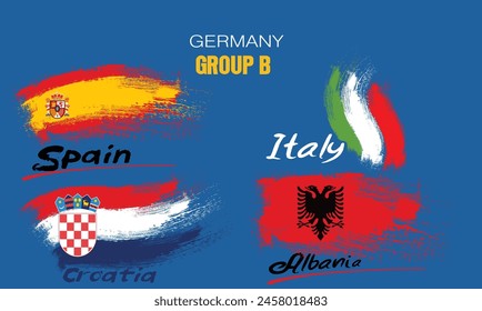 Participants of Group B of European football competition on sport background. painting the flag with brush strokes, group B of european football germany.eps8