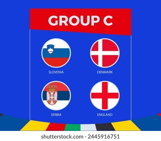 Participants of Group C of European football competition on sport background.