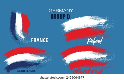 Participants of Group D of European football competition on sport background. painting the flag with brush strokes, group D of european football germany.eps svg