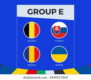 Participants of Group E of European football competition on sport background.