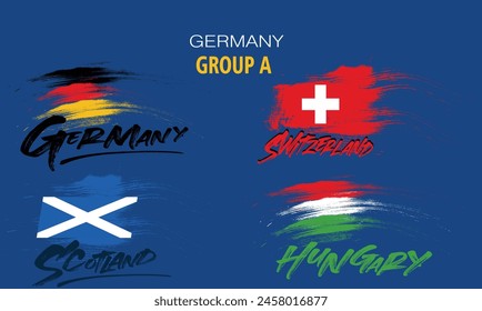 Participants of Group A of European football competition on sport background.  painting the flag with brush strokes, group a of european football germany.eps8