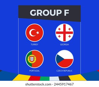 Participantes del Grupo F de la competición europea de fútbol sobre fondo deportivo.