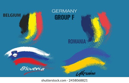 Participants of Group F of European football competition on sport background. painting the flag with brush strokes, group F of european football germany.eps8 svg