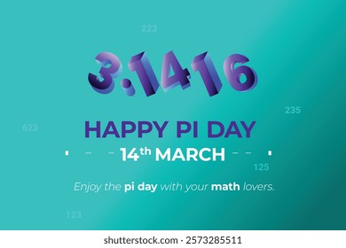 Participants joyfully celebrate Pi Day 2025 with decorations, pies, and mathematical symbols in a vibrant atmosphere  with a gradient color background with a vector template