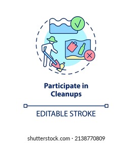 Participate in cleanups concept icon. Protecting marine life abstract idea thin line illustration. Remove trash from water. Isolated outline drawing. Editable stroke. Arial, Myriad Pro-Bold fonts used