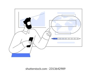 Participate in climate change conference abstract concept vector illustration. Scientist preparing presentation, give a speech at climate change conference, earth science abstract metaphor.