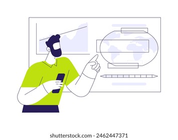 Participate in climate change conference abstract concept vector illustration. Scientist preparing presentation, give a speech at climate change conference, earth science abstract metaphor.